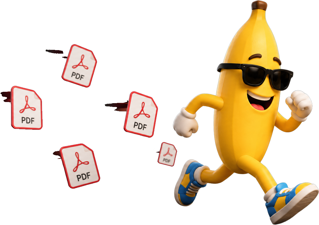 Personaje EFE corriendo entre archivos PDF